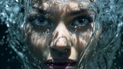 Capturing a woman's face submerged underwater