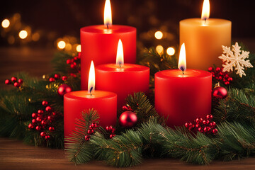 Obraz na płótnie Canvas christmas decoration with candles and christmas tree