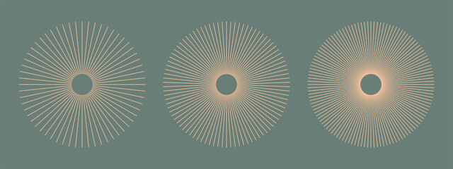 Radial circle lines. Circular lines elements. Symbol of Sun star rays. Peach Fuzz snowflake. Flat design element. Abstract illusion geometric shape. Spokes with radiating stripes. Vector graphic. Eps.