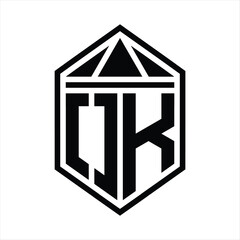 OK Letter Logo monogram simple hexagon shield shape with triangle crown isolated style design