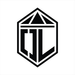 OL Letter Logo monogram simple hexagon shield shape with triangle crown isolated style design