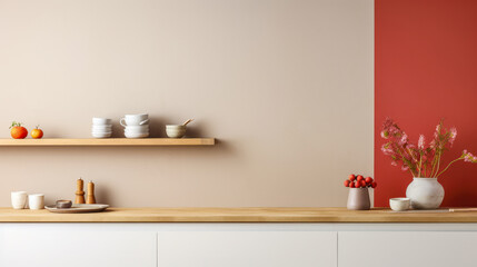 Fototapeta na wymiar Serene kitchen interior with soft tones