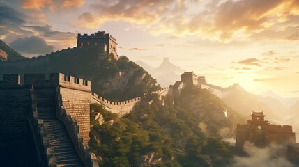 great wall crossing mountains