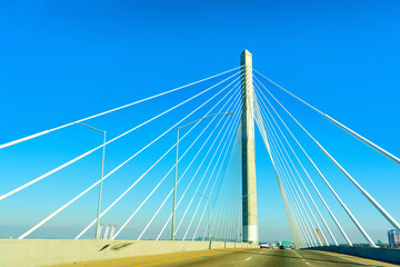 Driving through the Cable-Stayed Gerald Desmond Bridge