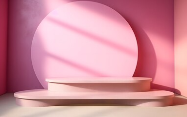 Minimalist Pink Podium with Shadow Background for Product Display or Mockup