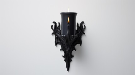 a sleek onyx-black luxury wall candle on a pristine white backdrop, showcasing its intricate details.