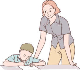 Illustration of femel teacher telling student characters. Hand drawn style.