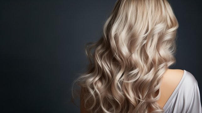 Beautiful blonde woman with long wavy hair, studio shot
