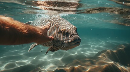 slave fish in water. tiger fish. fish under water. sea lion in the water - obrazy, fototapety, plakaty