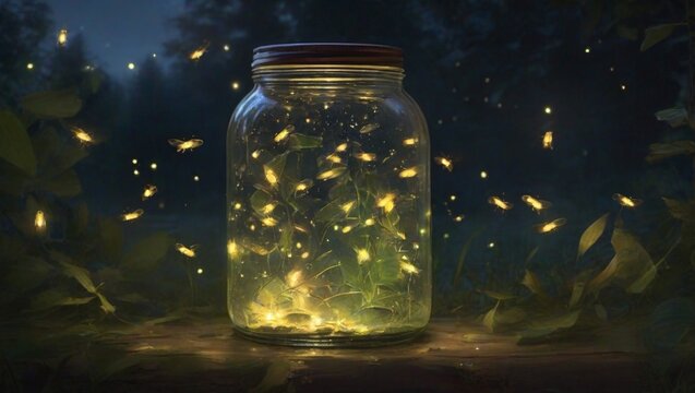 fireflies while glowing in dark