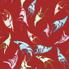 Abstract background seamless pattern with watercolor marine elements. Hand drawn illustration