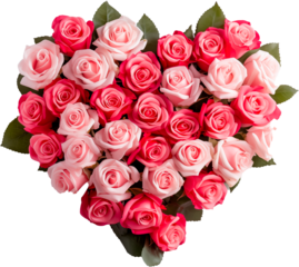 Heart-shaped rose arrangement isolated with transparent background.