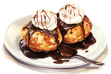 Breakfast sweet delicious chocolate dessert cream sauce plate food tasty background