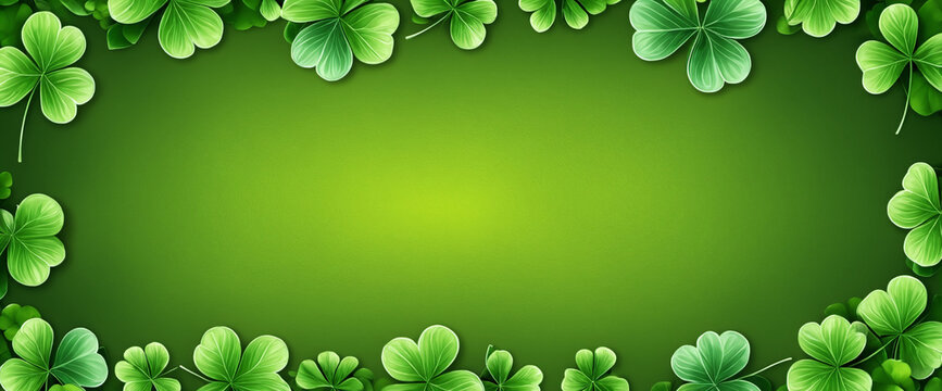 Green clover leaves natural background. shamrocks, symbol of St.Patrick's day. 17 march holiday concept. banner. flat lay. copy space