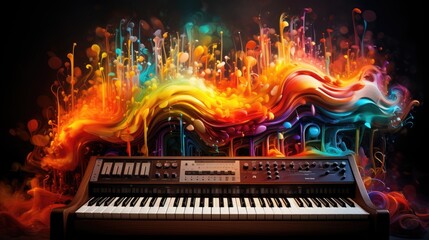 piano keyboard and music notes. piano keys and music notes. background for smartphone. synthesizer....