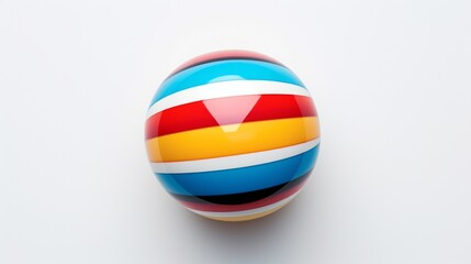 A top-down view of a colorful striped pool ball, its vibrant colors contrasting beautifully against the pure white background.