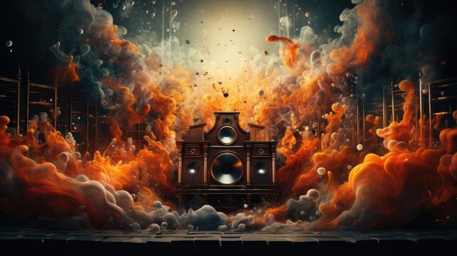 columns. loudspeakers. scene. concert. bym. dream smoke. musical instruments