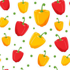 Bright juicy colorful peppers. Seamless pattern with vegetables. ecological, organic products. Concept of healthy eating. Design elements for packaging, banners, backgrounds, paper, textiles, fabrics