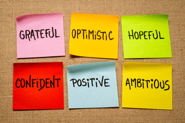 inspirational power words - grateful, optimistic, hopeful, confident, positive and ambitious - set...