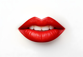Red female lips in 3D isolated on a white background,