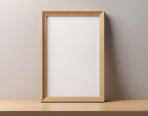 Rectangle photo frame with white space inside placed on a wooden table