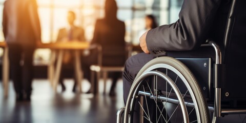 Businessman with disability in wheelchair at office - obrazy, fototapety, plakaty