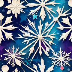 Colorful background with paper texture, colorful and stylized snowflakes, watercolor art style - Seamless texture tiles