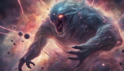 Galactic Monster Tearing the Universe Apart: A Fantasy Space Illustration