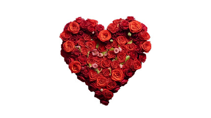 top view of heart made with red rose for valentine's day isolated on transparent background.