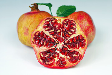 The interior of the pomegranate fruit on a white background