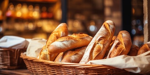 bread, baguette in a bakery