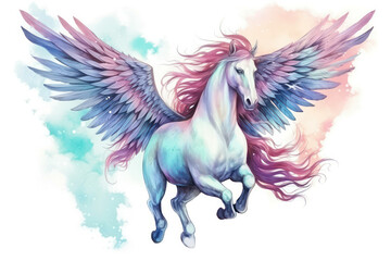 Beauty background fantasy horse pegasus magical wings white unicorn animal mythology nature - obrazy, fototapety, plakaty