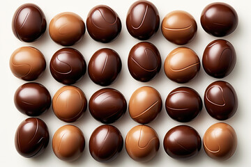 Fototapeta premium Assorted chocolates, luxury chocolate bonbons, top view, close-up. Food Background. 