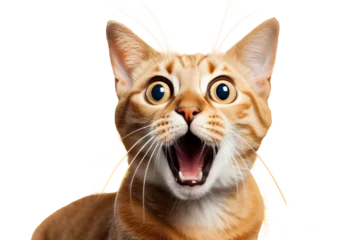 Tuinposter Studio portrait of funny and excited cat face showing shocked or surprised expression isolated on transparent png background. © TANATPON