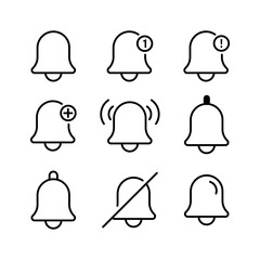 Notification bell icon set. New message, Ringing bell and notification for clock and smartphone, alarm alert. Vector Illustration.