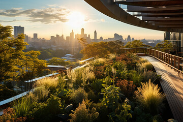Landscape architect designing a rooftop garden for an urban building. Green urban spaces and...