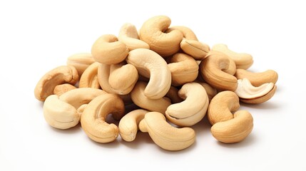 Fototapeta premium Fresh Whole Cashew Nuts Heap on Pristine White Background - Organic Snack Photo