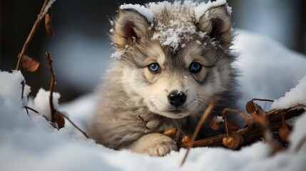 baby wolf in snow
