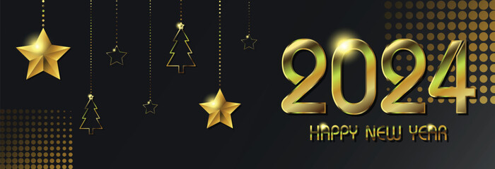 Happy New Year 2024. Luxury gold background Design. Greeting Card, Banner, Poster. Vector Illustration.
