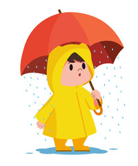 Illustration cute boy wear raincoat vector