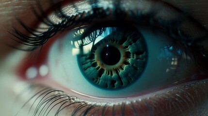 Macro view of an eye with contact lenses showcasing vision technology - obrazy, fototapety, plakaty
