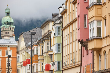 Fototapeta na wymiar Picturesque colored buildings in Innsbruck city center. Altstadt. Austria