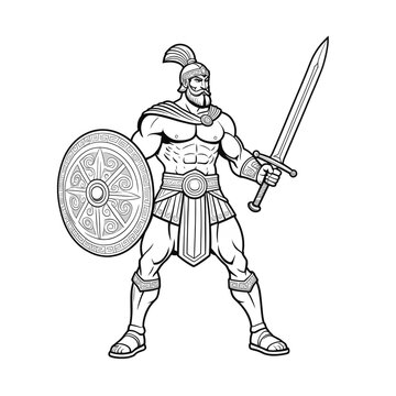 ancient greek warrior man sword and shield isolated on transparent background