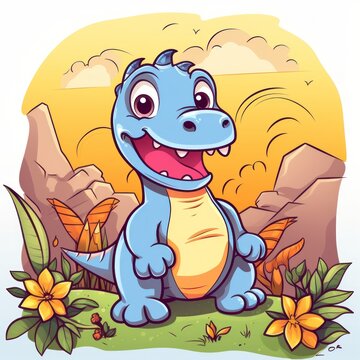 drawing of blue dinosaur smiling