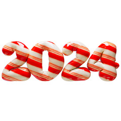 2024 3D numbers with candy texture . New Year 2024 inflated numbers with funny candy texture in red color. 3D rendered numbers.