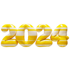 2024 3D numbers with candy texture . New Year 2024 inflated numbers with funny candy texture in yellow color. 3D rendered numbers.