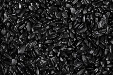 Deurstickers Top view of a lot of black roasted sunflower seeds. © SKfoto