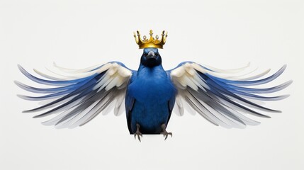  a crown bird takes a graceful perch against an immaculate white background, showcasing its royal aura.