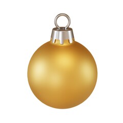 3D realistic render of Christmas tree toy. New Year decoration. Golden ball isolated on white background.