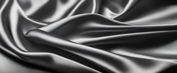 Fototapeta premium lack white silk satin fabric abstract background. Drapery fold crease wavy crumpled